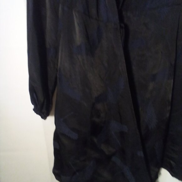 H&M Wrap Dress Women 4 Short Long Sleeve Satin Bird Print Black - Picture 6 of 15